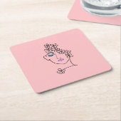 Vrouw met Bloemen Lijn Art Roze Kartonnen Onderzetters (Schuin)