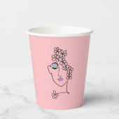 Vrouw met Bloemen Lijn Art Roze Papieren Bekers (Achterkant)