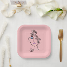 Vrouw met Bloemen Lijn Art Roze