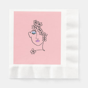 Vrouw met Bloemen Lijn Art Roze Servet