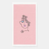 Vrouw met Bloemen Lijn Art Roze Servet (Voorkant)