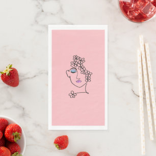 Vrouw met Bloemen Lijn Art Roze Servet