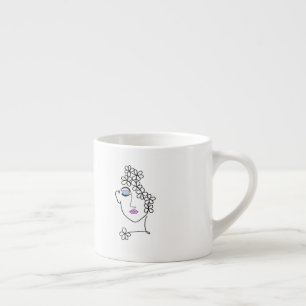 Vrouw Met Bloemen Lijn Kunst Espresso Kop