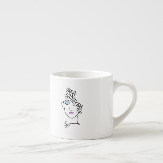 Vrouw Met Bloemen Lijn Kunst Espresso Kop (Rechts)