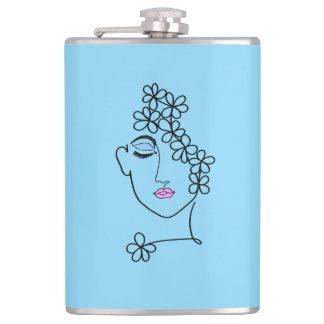 Vrouw Met Bloemen Lijn Kunst Heupfles