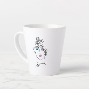Vrouw Met Bloemen Lijn Kunst   Latte Mok