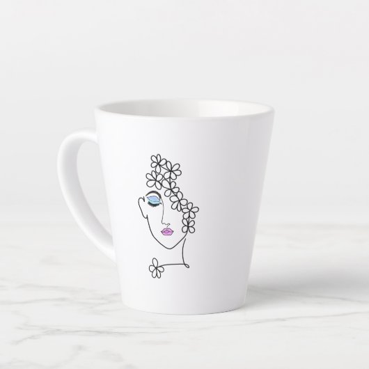 Vrouw Met Bloemen Lijn Kunst Latte Mok (Linkerhoek)