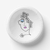 Vrouw Met Bloemen Lijn Kunst Papieren Kommen (Voorkant)