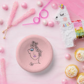 Vrouw Met Bloemen Lijnkunst Roze Papieren Kommen (Feest)