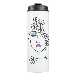 Vrouw Met Bloemen Lijnkunst Thermosbeker