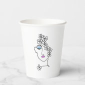 Vrouw met Bloemen Line Art Papieren Bekers (Achterkant)