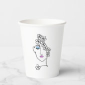 Vrouw met Bloemen Line Art Papieren Bekers (Voorkant)