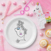 Vrouw met Bloemen Line Art Papieren Bordje (Feest)