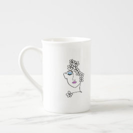 Vrouw met Bloemen Line Art Porselein Kop
