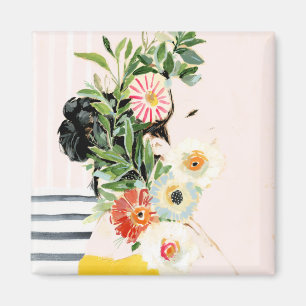 Vrouw met bloemen magneet