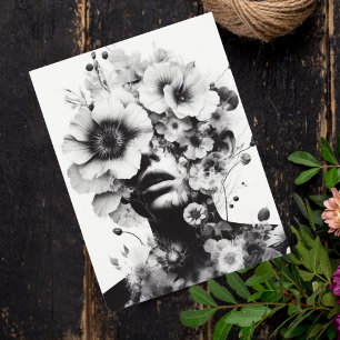 Vrouw met bloemen op haar geest luchtkunstwerk Fan Briefkaart