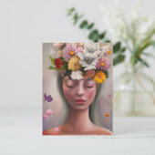 Vrouw met bloemen op haar hoofd briefkaart (Staand voorkant)