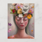 Vrouw met bloemen op haar hoofd briefkaart (Voorkant)