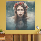 Vrouw met bloemen op haar hoofd Drijvend in een vi Canvas Afdruk (Insitu (Woonkamer))