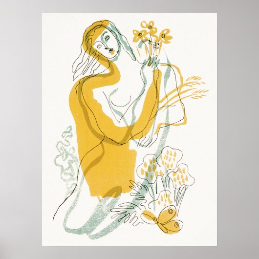 Vrouw met bloemen poster (Voorkant)