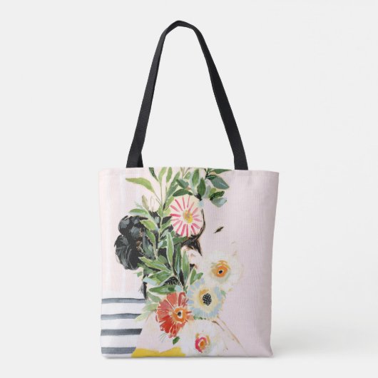 Vrouw met bloemen tote bag (Achterkant)