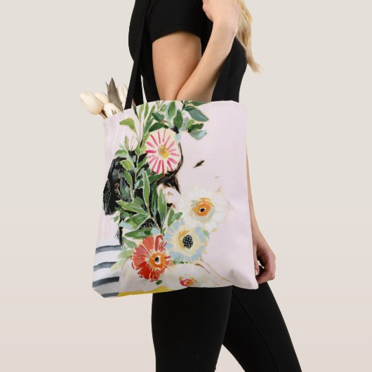 Vrouw met bloemen tote bag (Dichtbij)