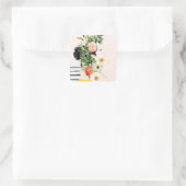 Vrouw met bloemen vierkante sticker (Tas)