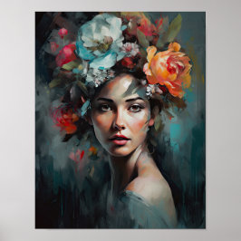 Vrouw met bloemenhoofd Art Print Poster