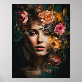 Vrouw met bloemenhoofd Art Print Poster