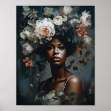 Vrouw met bloemenhoofd Art Print Poster