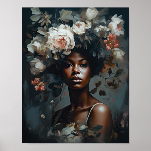 Vrouw met bloemenhoofd Art Print Poster (Voorkant)