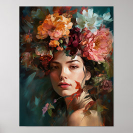Vrouw met bloemenhoofd Art Print Poster