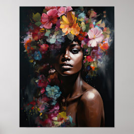 Vrouw met bloemenhoofd Art Print Poster