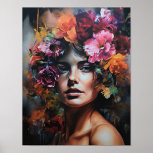Vrouw met bloemenhoofd Art Print Poster