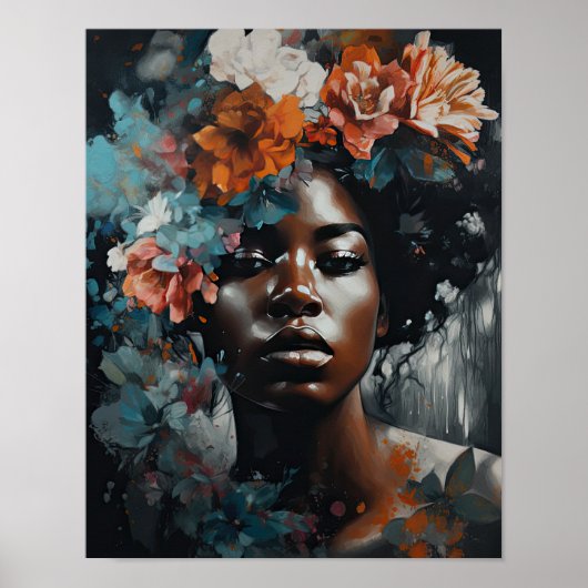 Vrouw met bloemenhoofd Art Print Poster (Voorkant)