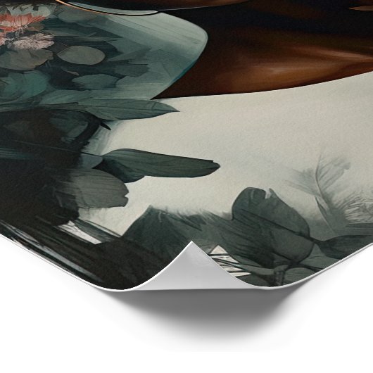 Vrouw met bloemenhoofd Art Print Poster (Hoek)