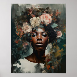 Vrouw met bloemenhoofd Art Print Poster