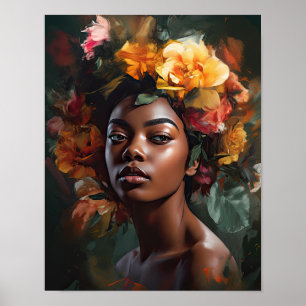 Vrouw met bloemenhoofd Art Print Poster