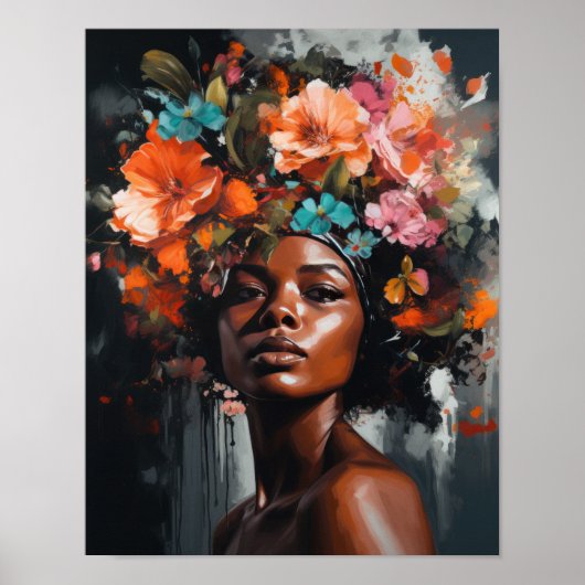 Vrouw met bloemenhoofd Art Print Poster (Voorkant)
