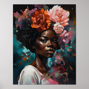 Vrouw met bloemenhoofd Art Print Poster