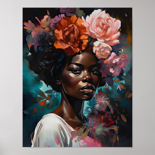 Vrouw met bloemenhoofd Art Print Poster (Voorkant)
