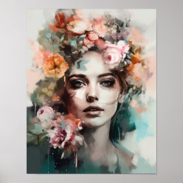 Vrouw met bloemenhoofd Art Print Poster