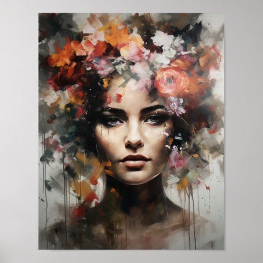 Vrouw met bloemenhoofd Art Print Poster (Voorkant)