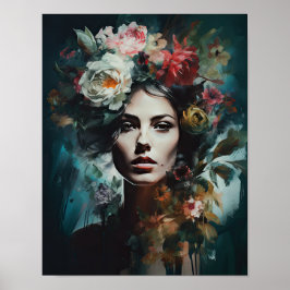 Vrouw met bloemenhoofd Art Print Poster