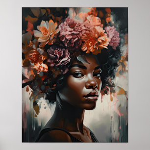 Vrouw met bloemenhoofd Art Print Poster