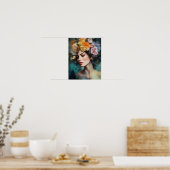 Vrouw met bloemenhoofd Art Print Poster (Keuken)