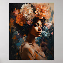 Vrouw met bloemenhoofd Art Print Poster