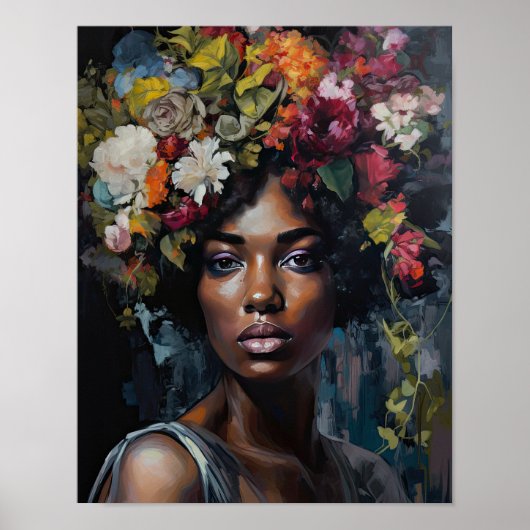 Vrouw met bloemenhoofd Art Print Poster (Voorkant)