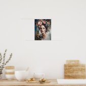 Vrouw met bloemenhoofd Art Print Poster (Keuken)