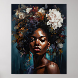 Vrouw met bloemenhoofd Art Print Poster